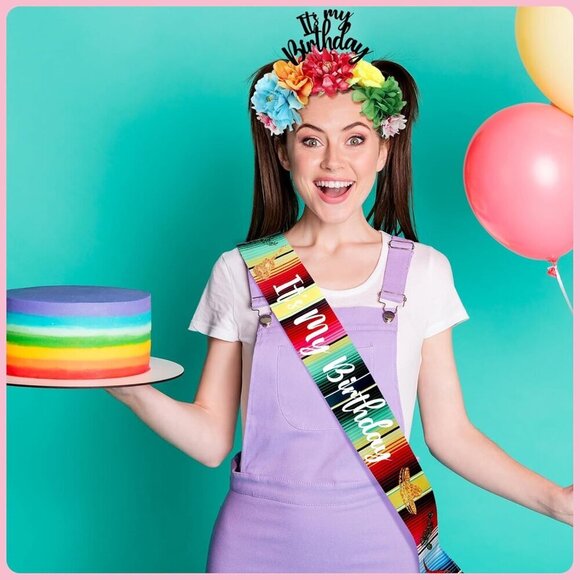 Mexican Flower Crowns Set for Celebrations Sash Headband Birthday Party